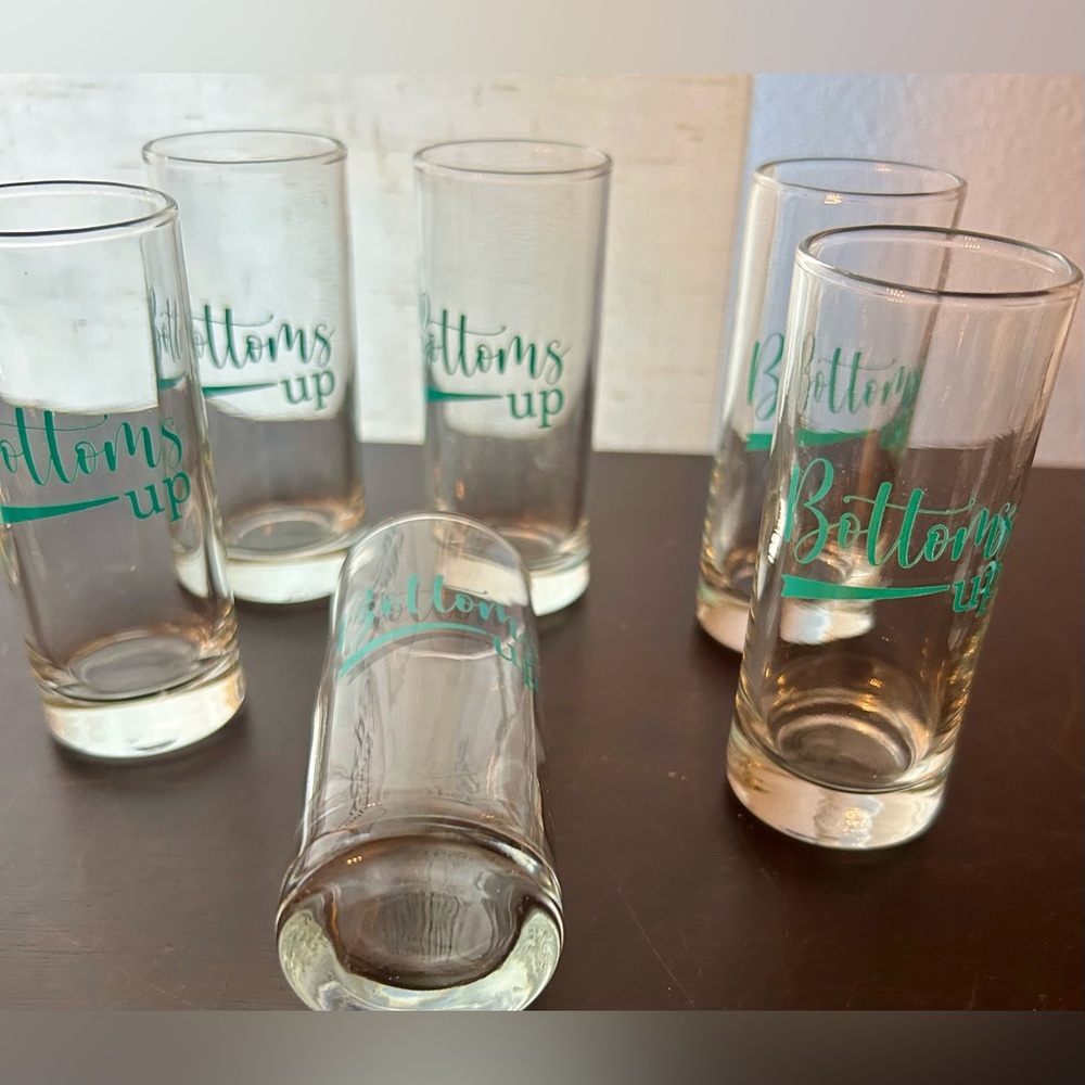 6  Cristar, “Bottoms up” shot glasses.  2.5 oz